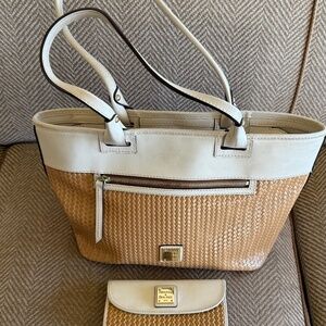 Dooney & Bourke Woven Straw & Leather Satchel and Wallet